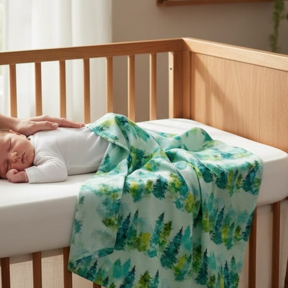 Tiny Twinkle swaddle blanket, trees/forest, soft and gentle, 47x47